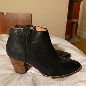 Madewell Black Leather Boots with Brown Heel